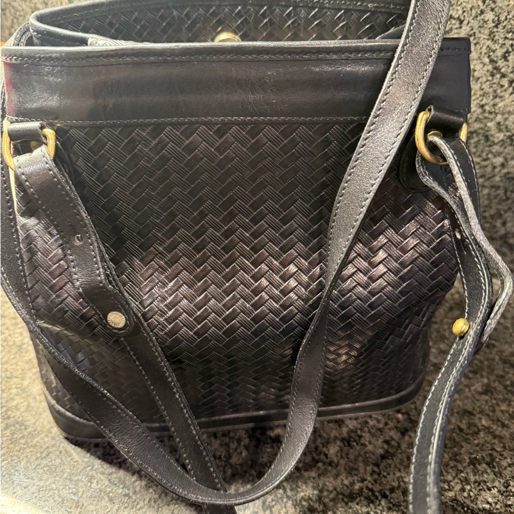 Vintage Brahmin Black Woven Leather Tote Bag - Picture 3 of 4